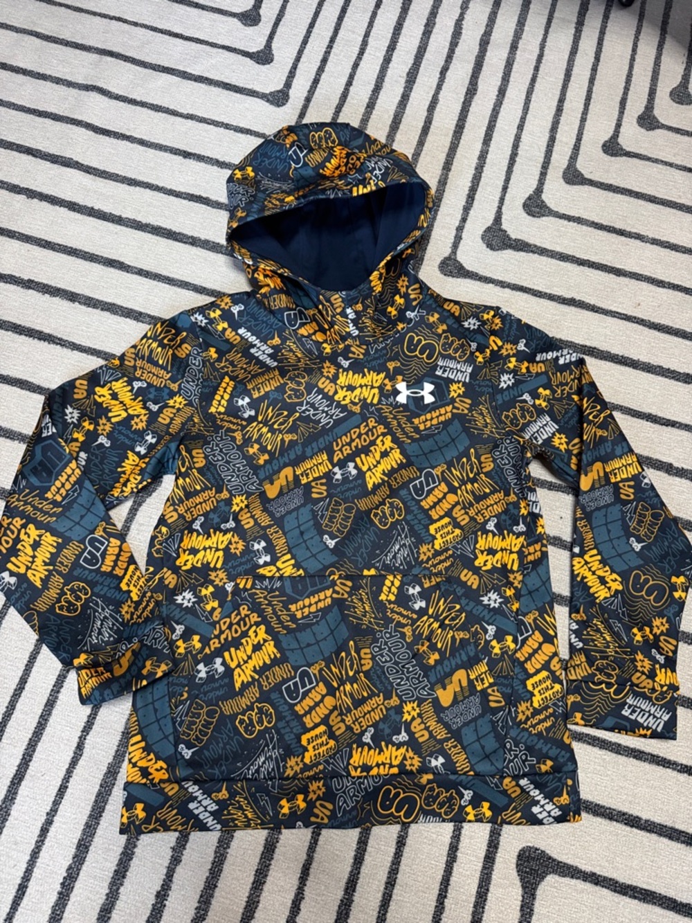 Under Armour Navy & Orange Allover Graphic Kids Hoodie